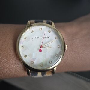 Betsey Johnson Gold Watch with Leopard Strap